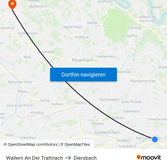 Wallern An Der Trattnach to Diersbach map