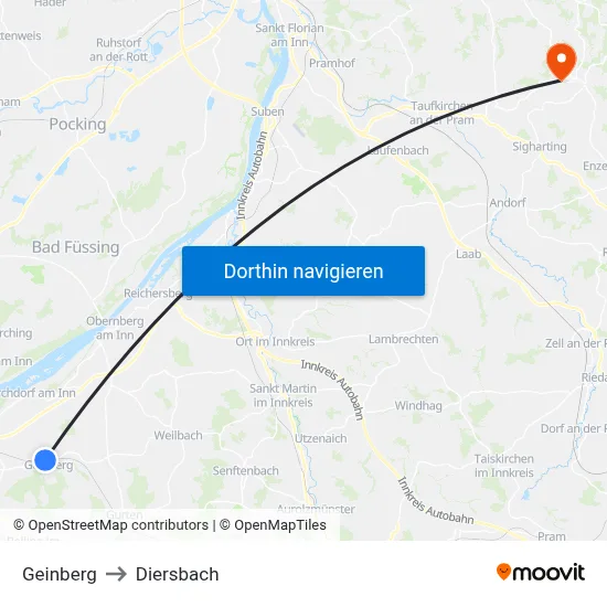 Geinberg to Diersbach map