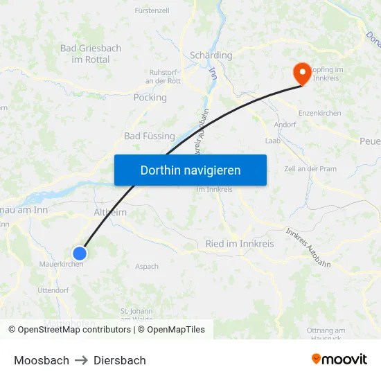 Moosbach to Diersbach map