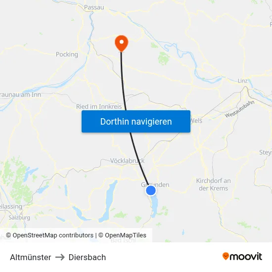 Altmünster to Diersbach map