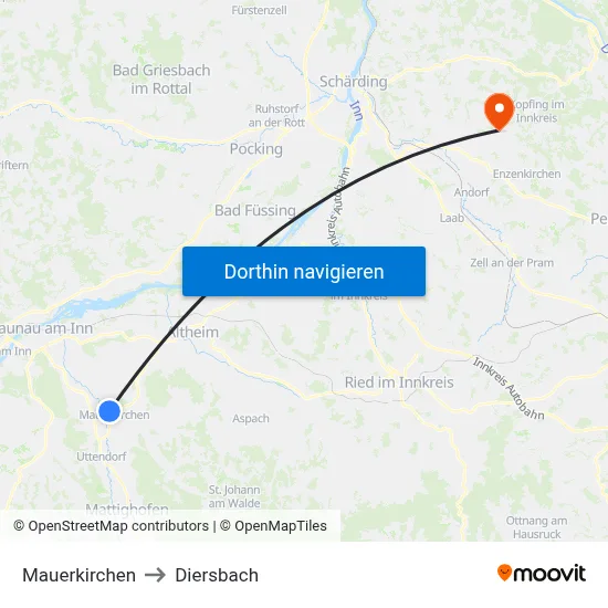 Mauerkirchen to Diersbach map