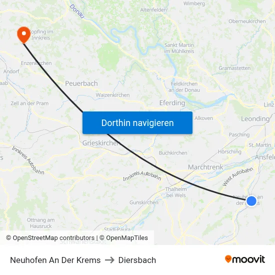 Neuhofen An Der Krems to Diersbach map