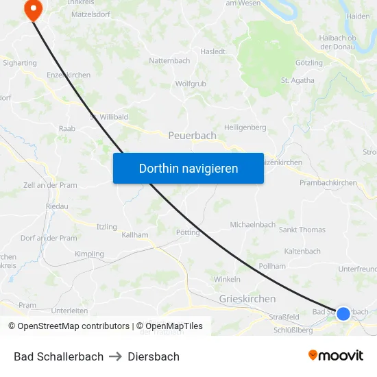 Bad Schallerbach to Diersbach map