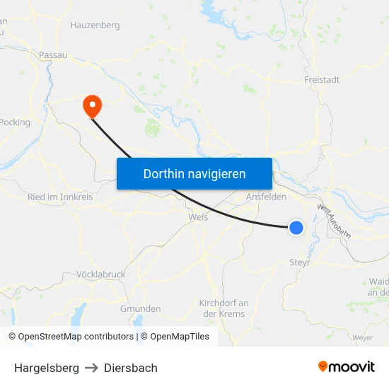 Hargelsberg to Diersbach map