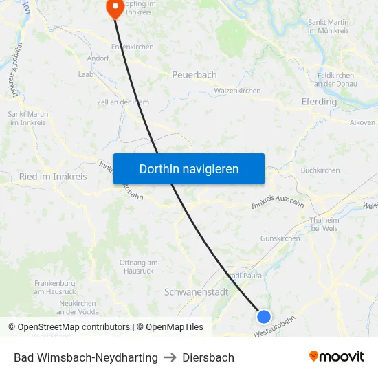 Bad Wimsbach-Neydharting to Diersbach map