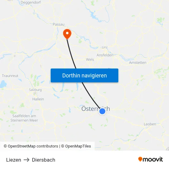 Liezen to Diersbach map