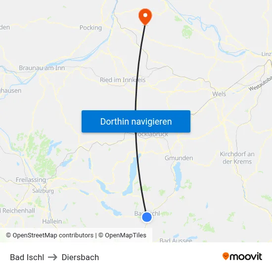Bad Ischl to Diersbach map