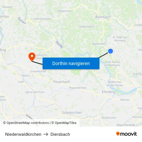 Niederwaldkirchen to Diersbach map