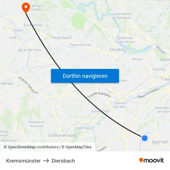 Kremsmünster to Diersbach map