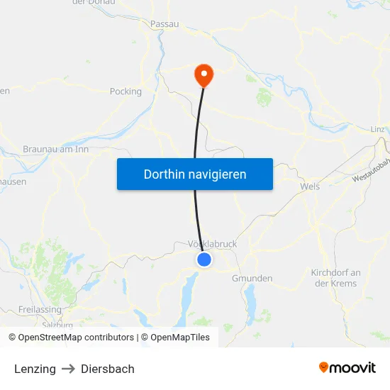 Lenzing to Diersbach map