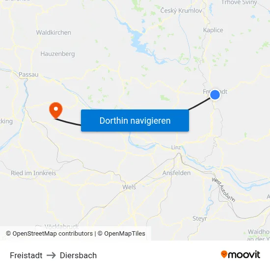 Freistadt to Diersbach map