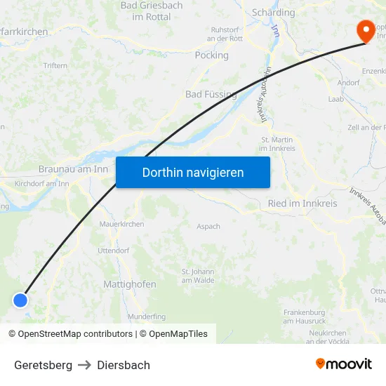 Geretsberg to Diersbach map
