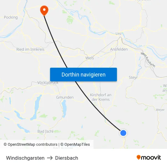 Windischgarsten to Diersbach map