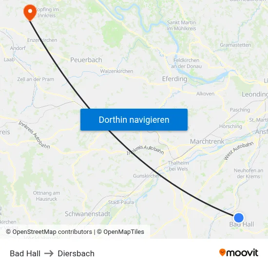 Bad Hall to Diersbach map