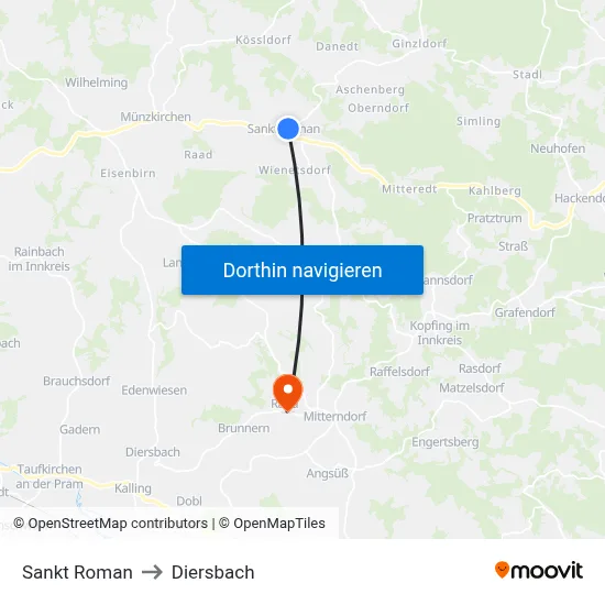 Sankt Roman to Diersbach map