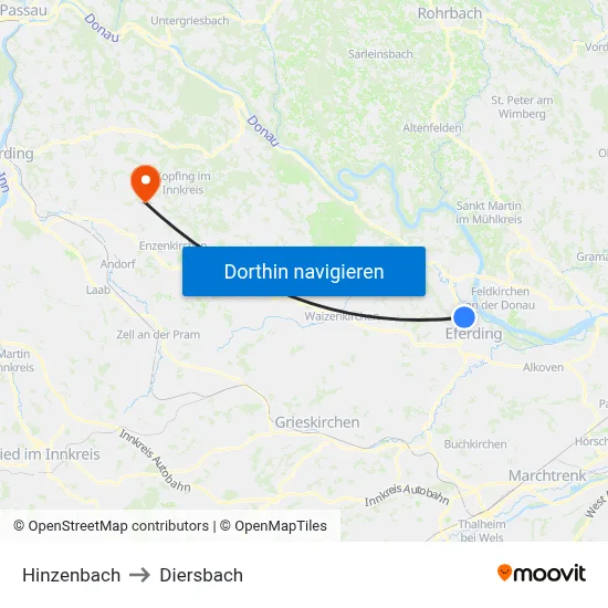 Hinzenbach to Diersbach map