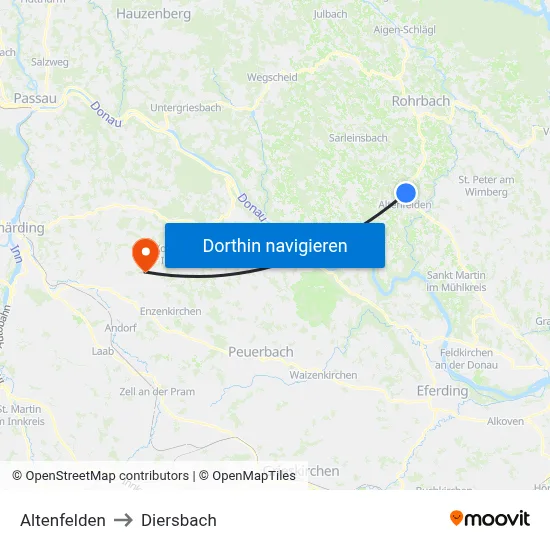 Altenfelden to Diersbach map