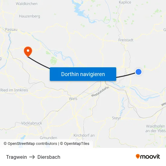 Tragwein to Diersbach map