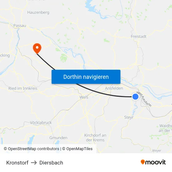 Kronstorf to Diersbach map