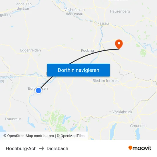 Hochburg-Ach to Diersbach map