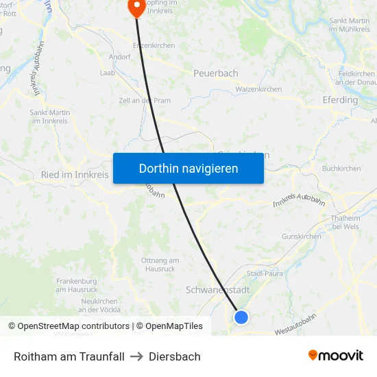 Roitham am Traunfall to Diersbach map
