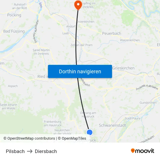 Pilsbach to Diersbach map