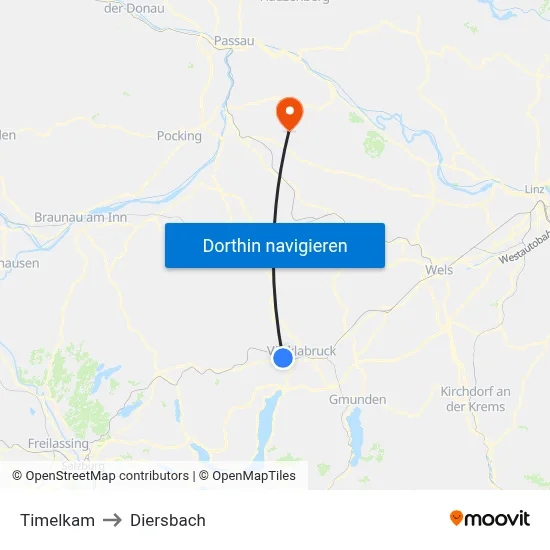 Timelkam to Diersbach map
