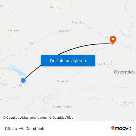 Götzis to Diersbach map