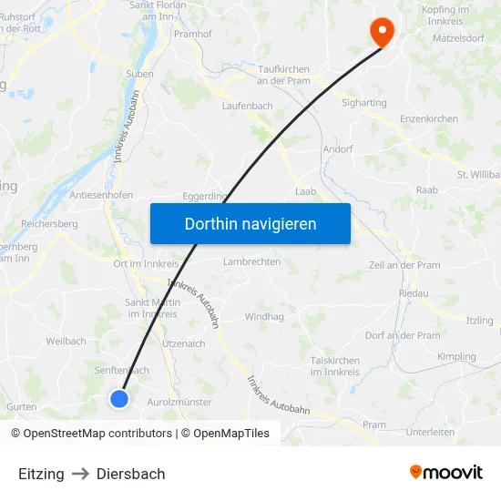 Eitzing to Diersbach map