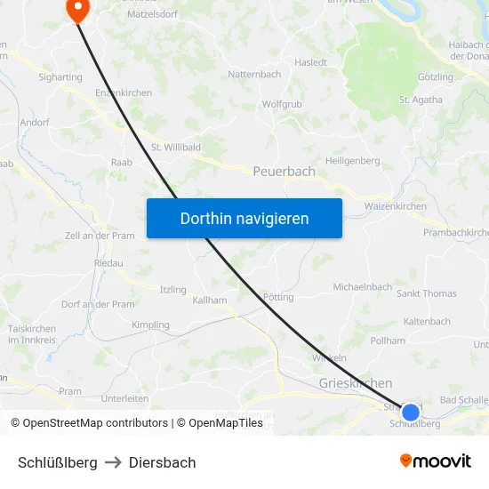 Schlüßlberg to Diersbach map