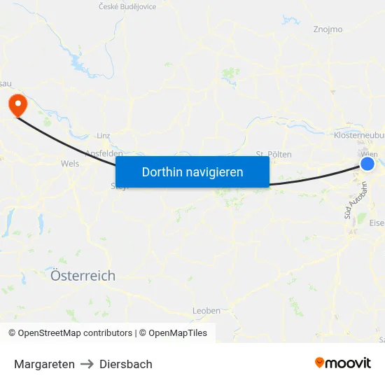 Margareten to Diersbach map