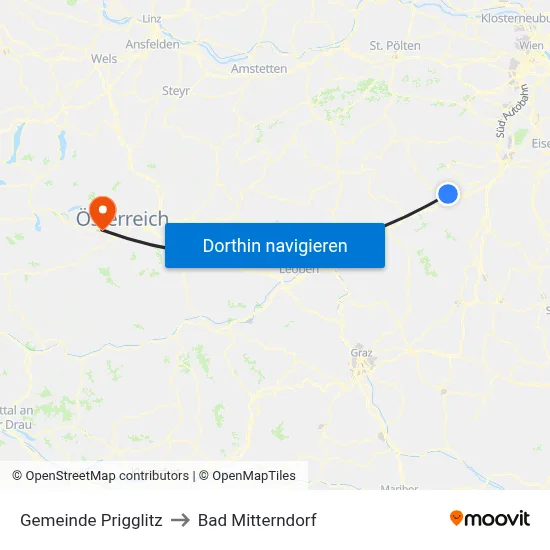 Gemeinde Prigglitz to Bad Mitterndorf map
