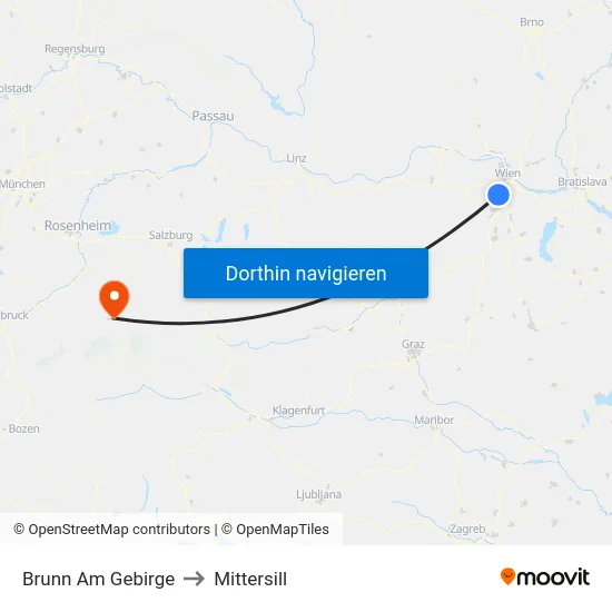 Brunn Am Gebirge to Mittersill map