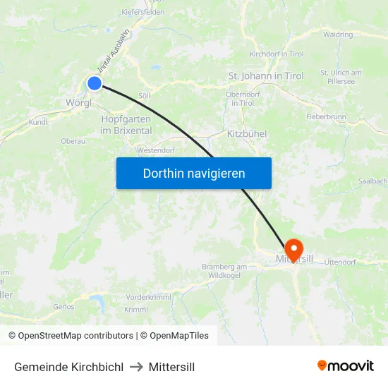 Gemeinde Kirchbichl to Mittersill map