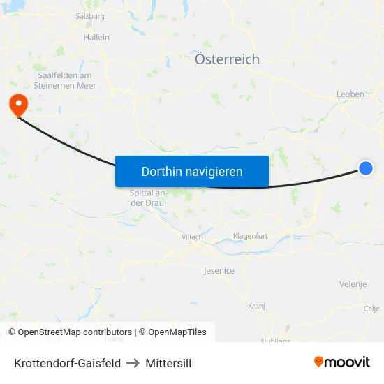 Krottendorf-Gaisfeld to Mittersill map