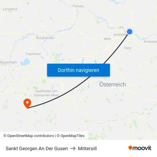 Sankt Georgen An Der Gusen to Mittersill map