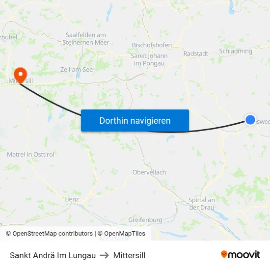 Sankt Andrä Im Lungau to Mittersill map