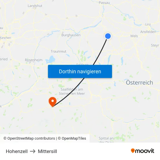 Hohenzell to Mittersill map