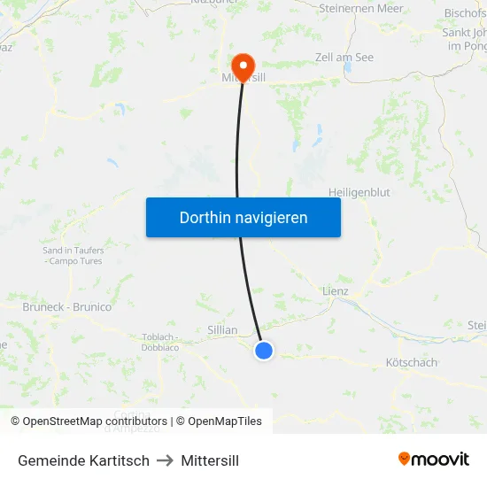 Gemeinde Kartitsch to Mittersill map