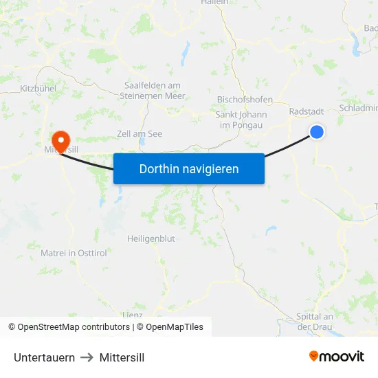 Untertauern to Mittersill map