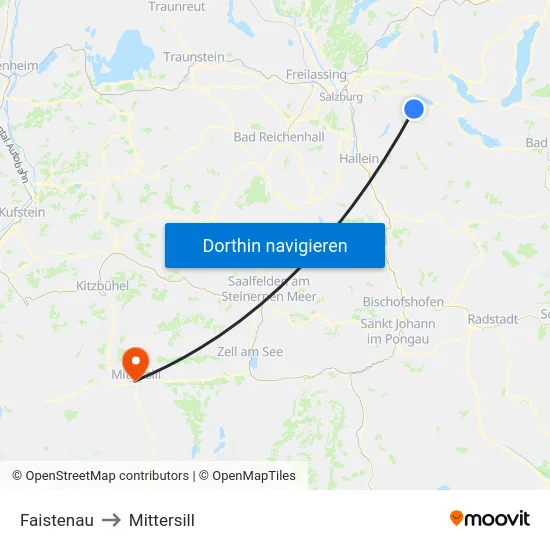 Faistenau to Mittersill map