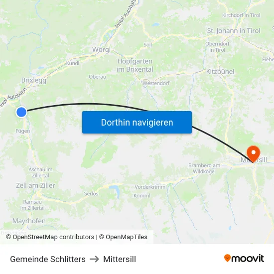 Gemeinde Schlitters to Mittersill map