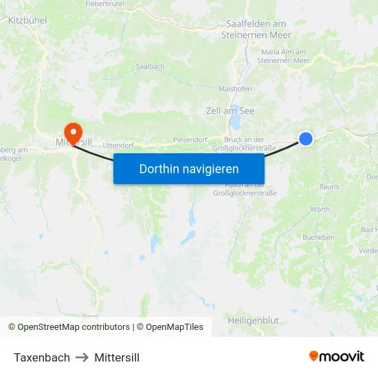 Taxenbach to Mittersill map