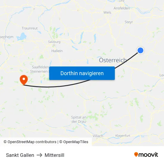 Sankt Gallen to Mittersill map