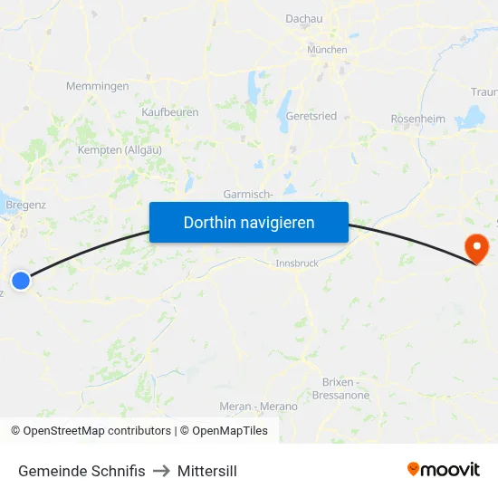 Gemeinde Schnifis to Mittersill map