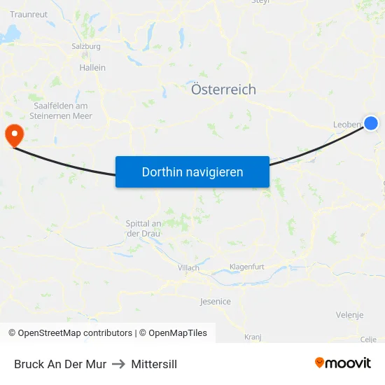 Bruck An Der Mur to Mittersill map