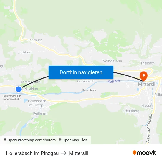 Hollersbach Im Pinzgau to Mittersill map