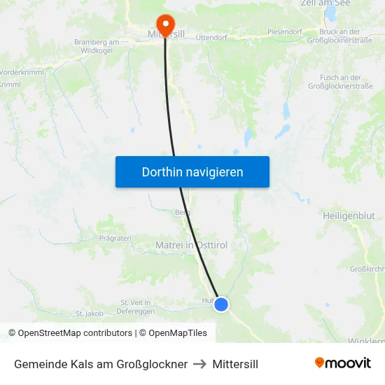 Gemeinde Kals am Großglockner to Mittersill map