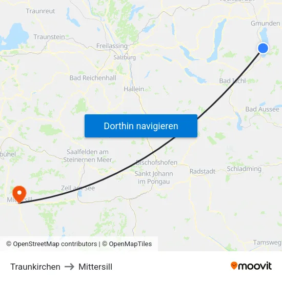 Traunkirchen to Mittersill map