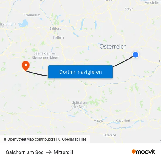 Gaishorn am See to Mittersill map